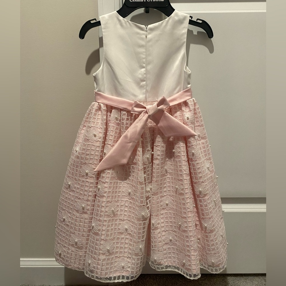 Pink and White Floral Pearl Embellished Dress for Girls, Size 5 - Picture 2 of 2